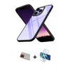 MARSİLYAN™- iPhone 13 Pro Max Kılıf Nova Işık Serisi - Siyah 3D Antistatik Cam Ekran Koruyucu + Rainbow Kamera Lens Koruma Cam - KI