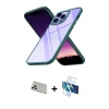 MARSİLYAN™- iPhone 13 Pro Max Kılıf Nova Işık Serisi - Siyah 3D Antistatik Cam Ekran Koruyucu + Rainbow Kamera Lens Koruma Cam - BZ