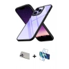 MARSİLYAN™- iPhone 13 Pro Max Kılıf Nova Işık Serisi - Siyah 3D Antistatik Cam Ekran Koruyucu + Rainbow Kamera Lens Koruma Cam - MR