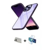 MARSİLYAN™- iPhone 13 Pro Max Kılıf Nova Işık Serisi - Siyah 3D Antistatik Cam Ekran Koruyucu + Rainbow Kamera Lens Koruma Cam - BZ