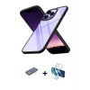 MARSİLYAN™- iPhone 13 Pro Max Kılıf Nova Işık Serisi - Siyah 3D Antistatik Cam Ekran Koruyucu + Renkli Kamera Lens Koruma Cam - YL