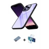 MARSİLYAN™- iPhone 13 Pro Max Kılıf Nova Işık Serisi - Siyah 3D Antistatik Cam Ekran Koruyucu + Shine Kamera Lens Koruma Cam - PE