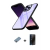 MARSİLYAN™- iPhone 13 Pro Max Kılıf Nova Işık Serisi - Siyah 3D Antistatik Hayalet Cam Ekran Koruyucu + Shine Kamera Lens Koruma Cam - GI