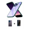 MARSİLYAN™- iPhone 13 Pro Max Kılıf Nova Işık Serisi - Siyah 3D Antistatik Hayalet Cam Ekran Koruyucu + Neon Fosforlu Kamera Lens - MI