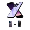 MARSİLYAN™- iPhone 13 Pro Max Kılıf Nova Işık Serisi - Siyah 3D Antistatik Hayalet Cam Ekran Koruyucu + Neon Fosforlu Kamera Lens - MI
