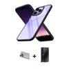 MARSİLYAN™- iPhone 13 Pro Max Kılıf Nova Işık Serisi - Siyah 3D Antistatik Hayalet Cam Ekran Koruyucu + Rainbow Kamera Lens Koruma Cam - MR