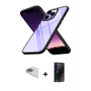 MARSİLYAN™- iPhone 13 Pro Max Kılıf Nova Işık Serisi - Siyah 3D Antistatik Hayalet Cam Ekran Koruyucu + Pers Alüminyum Kamera Lens - GD