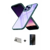 MARSİLYAN™- iPhone 13 Pro Max Kılıf Nova Işık Serisi - Siyah 3D Antistatik Hayalet Cam Ekran Koruyucu + Rainbow Kamera Lens Koruma Cam - BZ