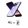 MARSİLYAN™- iPhone 13 Pro Max Kılıf Nova Işık Serisi - Siyah Bilvis 3D Mat Cam Ekran Koruyucu + Mavi Rainbow Kamera Lens Koruma Cam