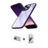 MARSİLYAN™- iPhone 13 Pro Max Kılıf Nova Işık Serisi - Siyah Bilvis 3D Mat Cam Ekran Koruyucu + Mavi Rainbow Kamera Lens Koruma Cam