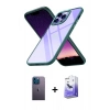 MARSİLYAN™- iPhone 13 Pro Max Kılıf Nova Işık Serisi - Siyah Bilvis 5in1 5D Magic Hayalet Cam Ekran Koruyucu + Neon Fosforlu Kamera Lens - MI