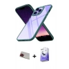 MARSİLYAN™- iPhone 13 Pro Max Kılıf Nova Işık Serisi - Siyah Bilvis 5in1 5D Magic Hayalet Cam Ekran Koruyucu + Kırmızı Rainbow Kamera Lens Koruma Cam
