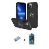 MARSİLYAN™- iPhone 13 Pro Max Kılıf Odak Form Prime - Siyah 18D Cam Ekran Koruyucu + Shine Kamera Lens Koruma Cam - MI