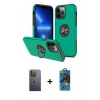 MARSİLYAN™- iPhone 13 Pro Max Kılıf Odak Form Prime - Siyah 18D Cam Ekran Koruyucu + Yeşil Neon Fosforlu Kamera Lens