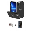 MARSİLYAN™- iPhone 13 Pro Max Kılıf Odak Form Prime - Siyah 3D Antistatik Hayalet Cam Ekran Koruyucu + Rainbow Kamera Lens Koruma Cam - KI