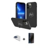 MARSİLYAN™- iPhone 13 Pro Max Kılıf Odak Form Prime - Siyah 3D Antistatik Hayalet Cam Ekran Koruyucu + Pers Alüminyum Kamera Lens - LT