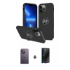 MARSİLYAN™- iPhone 13 Pro Max Kılıf Odak Form Prime - Siyah 3D Antistatik Hayalet Cam Ekran Koruyucu + Neon Fosforlu Kamera Lens - BZ