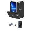 MARSİLYAN™- iPhone 13 Pro Max Kılıf Odak Form Prime - Siyah 3D Antistatik Hayalet Cam Ekran Koruyucu + Renkli Kamera Lens Koruma Cam - YL