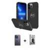 MARSİLYAN™- iPhone 13 Pro Max Kılıf Odak Form Prime - Siyah Bilvis Hayalet Cam Ekran Koruyucu + Neon Fosforlu Kamera Lens - MI