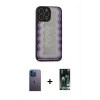 MARSİLYAN™- iPhone 13 Pro Max Kılıf Odak Klasik Serisi - Şeffaf 360 Full Body Arka Koruyucu + Mavi Neon Fosforlu Kamera Lens
