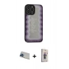 MARSİLYAN™- iPhone 13 Pro Max Kılıf Odak Klasik Serisi - Siyah Bilvis 3D Cam Ekran Koruyucu + Mavi Rainbow Kamera Lens Koruma Cam