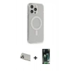 MARSİLYAN™- iPhone 13 Pro Max Kılıf Pusula Çizgi Koleksiyonu - Şeffaf 360 Full Body Arka Koruyucu + Rainbow Kamera Lens Koruma Cam - BZ