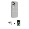 MARSİLYAN™- iPhone 13 Pro Max Kılıf Pusula Çizgi Koleksiyonu - Şeffaf 360 Full Body Arka Koruyucu + Pers Alüminyum Kamera Lens - SABE