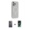 MARSİLYAN™- iPhone 13 Pro Max Kılıf Pusula Çizgi Koleksiyonu - Şeffaf 360 Full Body Arka Koruyucu + Yeşil Neon Fosforlu Kamera Lens