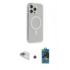 MARSİLYAN™- iPhone 13 Pro Max Kılıf Pusula Çizgi Koleksiyonu - Siyah 18D Cam Ekran Koruyucu + Sierra Blue Pers Alüminyum Kamera Lens