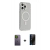 MARSİLYAN™- iPhone 13 Pro Max Kılıf Pusula Çizgi Koleksiyonu - Siyah 3D Antistatik Hayalet Cam Ekran Koruyucu + Neon Fosforlu Kamera Lens - YL