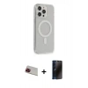 MARSİLYAN™- iPhone 13 Pro Max Kılıf Pusula Çizgi Koleksiyonu - Siyah 3D Antistatik Hayalet Cam Ekran Koruyucu + Rainbow Kamera Lens Koruma Cam - KI