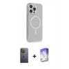 MARSİLYAN™- iPhone 13 Pro Max Kılıf Pusula Çizgi Koleksiyonu - Siyah Bilvis 5in1 3D Magic Cam Ekran Koruyucu + Neon Fosforlu Kamera Lens - YL