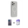 MARSİLYAN™- iPhone 13 Pro Max Kılıf Pusula Çizgi Koleksiyonu - Siyah Bilvis 5in1 3D Magic Cam Ekran Koruyucu + Neon Fosforlu Kamera Lens - MI