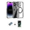 MARSİLYAN™- iPhone 13 Pro Max Kılıf Pusula Form - Şeffaf 360 Full Body Arka Koruyucu + Metal Kamera Lens Koruma Cam - MR