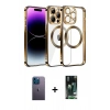 MARSİLYAN™- iPhone 13 Pro Max Kılıf Pusula Form - Şeffaf 360 Full Body Arka Koruyucu + Neon Fosforlu Kamera Lens - MI