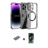 MARSİLYAN™- iPhone 13 Pro Max Kılıf Pusula Form - Şeffaf 360 Full Body Arka Koruyucu + Pembe Renkli Kamera Lens Koruma Cam