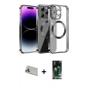 MARSİLYAN™- iPhone 13 Pro Max Kılıf Pusula Form - Şeffaf 360 Full Body Arka Koruyucu + Rainbow Kamera Lens Koruma Cam - BZ