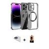 MARSİLYAN™- iPhone 13 Pro Max Kılıf Pusula Form - Şeffaf Maxco Cam Ekran Koruyucu + Lacivert Pers Alüminyum Kamera Lens