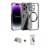 MARSİLYAN™- iPhone 13 Pro Max Kılıf Pusula Form - Şeffaf Pasifik Cam Ekran Koruyucu + Mor Rainbow Kamera Lens Koruma Cam