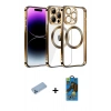 MARSİLYAN™- iPhone 13 Pro Max Kılıf Pusula Form - Siyah 18D Cam Ekran Koruyucu + Mavi Shine Kamera Lens Koruma Cam