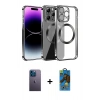 MARSİLYAN™- iPhone 13 Pro Max Kılıf Pusula Form - Siyah 18D Cam Ekran Koruyucu + Neon Fosforlu Kamera Lens - MI