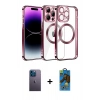 MARSİLYAN™- iPhone 13 Pro Max Kılıf Pusula Form - Siyah 18D Cam Ekran Koruyucu + Neon Fosforlu Kamera Lens - MI