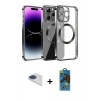 MARSİLYAN™- iPhone 13 Pro Max Kılıf Pusula Form - Siyah 18D Cam Ekran Koruyucu + Pers Alüminyum Kamera Lens - LT