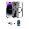 MARSİLYAN™- iPhone 13 Pro Max Kılıf Pusula Form - Siyah 18D Cam Ekran Koruyucu + Rainbow Kamera Lens Koruma Cam - KI