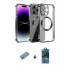 MARSİLYAN™- iPhone 13 Pro Max Kılıf Pusula Form - Siyah 18D Cam Ekran Koruyucu + Shine Kamera Lens Koruma Cam - PE