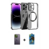 MARSİLYAN™- iPhone 13 Pro Max Kılıf Pusula Form - Siyah 18D Cam Ekran Koruyucu + Neon Fosforlu Kamera Lens - YL