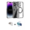 MARSİLYAN™- iPhone 13 Pro Max Kılıf Pusula Form - Siyah 3D Antistatik Cam Ekran Koruyucu + Pers Alüminyum Kamera Lens - GD