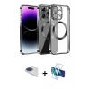 MARSİLYAN™- iPhone 13 Pro Max Kılıf Pusula Form - Siyah 3D Antistatik Cam Ekran Koruyucu + Pers Alüminyum Kamera Lens - LT