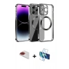 MARSİLYAN™- iPhone 13 Pro Max Kılıf Pusula Form - Siyah 3D Antistatik Cam Ekran Koruyucu + Pers Alüminyum Kamera Lens - KI