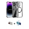 MARSİLYAN™- iPhone 13 Pro Max Kılıf Pusula Form - Siyah 3D Antistatik Cam Ekran Koruyucu + Rainbow Kamera Lens Koruma Cam - KI